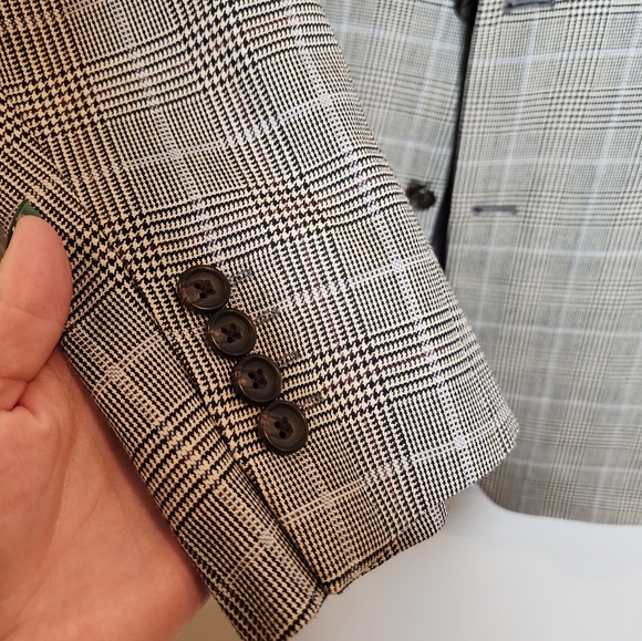 Ralph Lauren Silk Wool Plaid Blazer Mens Size 46L Black Beige Blue Purple Plaid - Picture 12 of 16